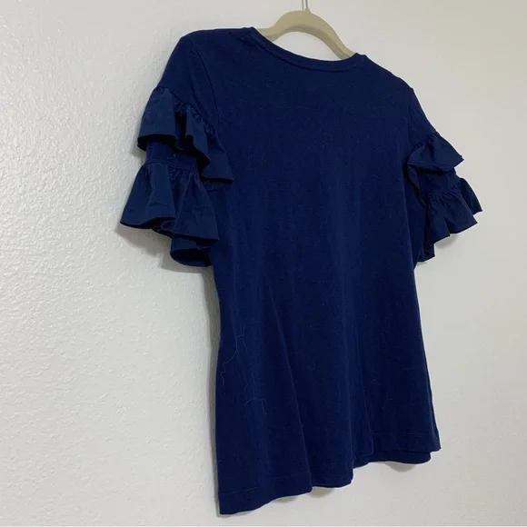 Tory Burch Lennox Ruffle Tee in Navy Blue size small - Picture 7 of 8